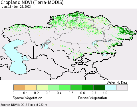 Kazakhstan Cropland NDVI (Terra-MODIS) Thematic Map For 6/18/2023 - 6/25/2023