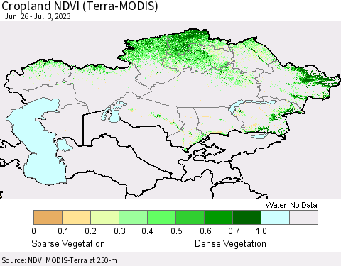 Kazakhstan Cropland NDVI (Terra-MODIS) Thematic Map For 6/26/2023 - 7/3/2023