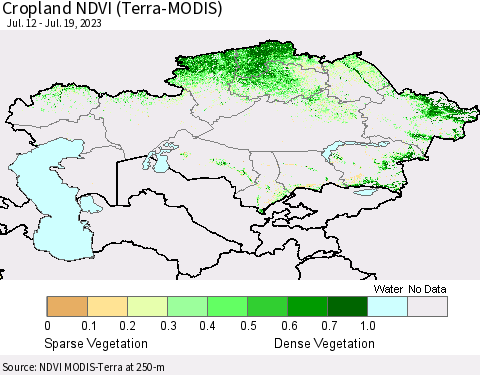 Kazakhstan Cropland NDVI (Terra-MODIS) Thematic Map For 7/12/2023 - 7/19/2023