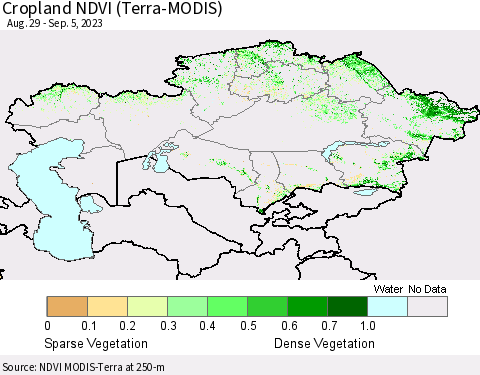 Kazakhstan Cropland NDVI (Terra-MODIS) Thematic Map For 8/29/2023 - 9/5/2023