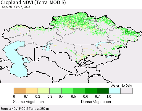 Kazakhstan Cropland NDVI (Terra-MODIS) Thematic Map For 9/30/2023 - 10/7/2023