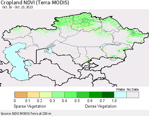 Kazakhstan Cropland NDVI (Terra-MODIS) Thematic Map For 10/16/2023 - 10/23/2023