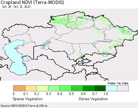 Kazakhstan Cropland NDVI (Terra-MODIS) Thematic Map For 10/24/2023 - 10/31/2023