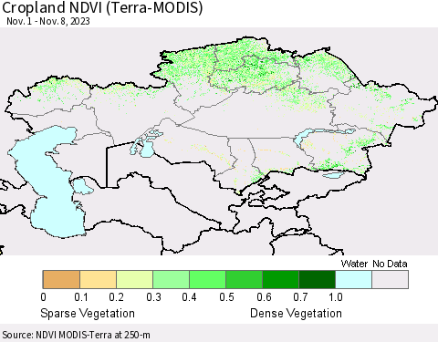 Kazakhstan Cropland NDVI (Terra-MODIS) Thematic Map For 11/1/2023 - 11/8/2023