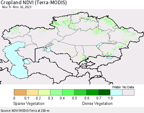 Kazakhstan Cropland NDVI (Terra-MODIS) Thematic Map For 11/9/2023 - 11/16/2023