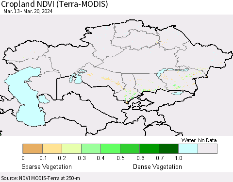 Kazakhstan Cropland NDVI (Terra-MODIS) Thematic Map For 3/13/2024 - 3/20/2024