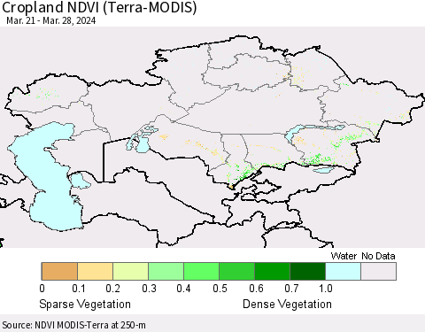 Kazakhstan Cropland NDVI (Terra-MODIS) Thematic Map For 3/21/2024 - 3/28/2024