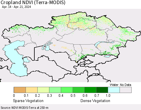 Kazakhstan Cropland NDVI (Terra-MODIS) Thematic Map For 4/14/2024 - 4/21/2024