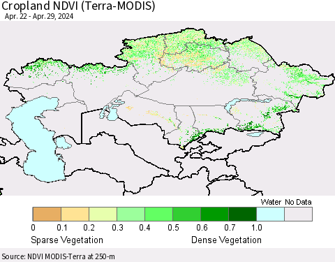 Kazakhstan Cropland NDVI (Terra-MODIS) Thematic Map For 4/22/2024 - 4/29/2024