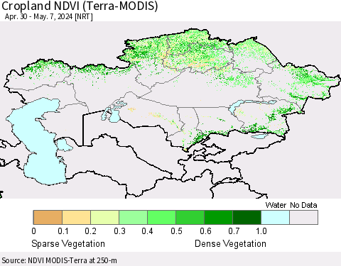 Kazakhstan Cropland NDVI (Terra-MODIS) Thematic Map For 4/30/2024 - 5/7/2024