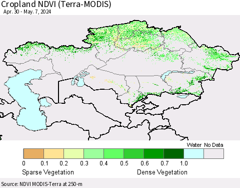 Kazakhstan Cropland NDVI (Terra-MODIS) Thematic Map For 4/30/2024 - 5/7/2024