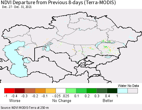 Kazakhstan NDVI Departure from Previous 8-days (Terra-MODIS) Thematic Map For 12/26/2021 - 1/2/2022