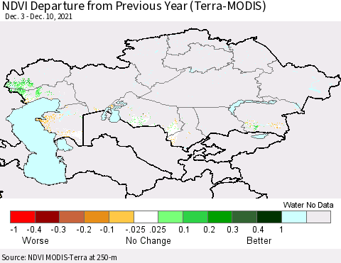 Kazakhstan NDVI Departure from Previous Year (Terra-MODIS) Thematic Map For 12/3/2021 - 12/10/2021