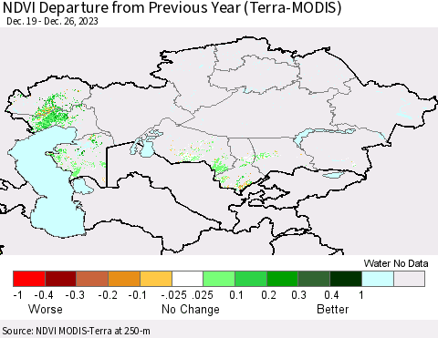 Kazakhstan NDVI Departure from Previous Year (Terra-MODIS) Thematic Map For 12/19/2023 - 12/26/2023