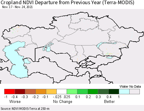 Kazakhstan Cropland NDVI Departure from Previous Year (Terra-MODIS) Thematic Map For 11/17/2021 - 11/24/2021