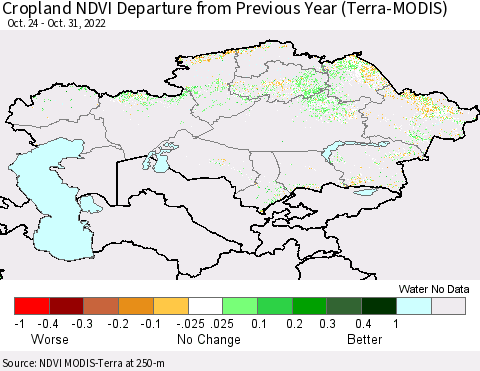 Kazakhstan Cropland NDVI Departure from Previous Year (Terra-MODIS) Thematic Map For 10/24/2022 - 10/31/2022