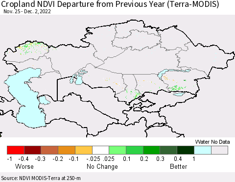 Kazakhstan Cropland NDVI Departure from Previous Year (Terra-MODIS) Thematic Map For 11/25/2022 - 12/2/2022