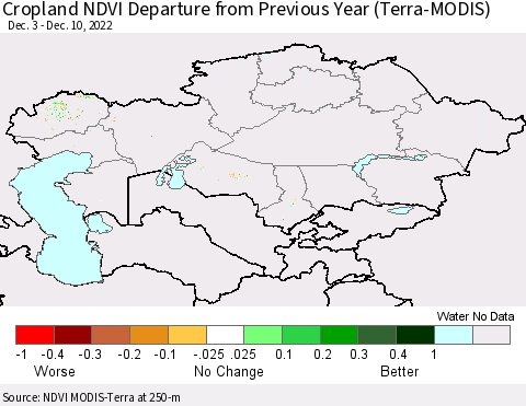 Kazakhstan Cropland NDVI Departure from Previous Year (Terra-MODIS) Thematic Map For 12/3/2022 - 12/10/2022