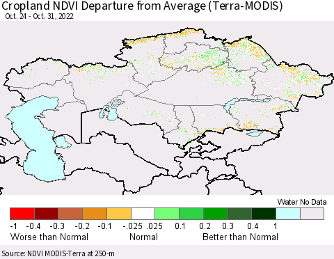 Kazakhstan Cropland NDVI Departure from Average (Terra-MODIS) Thematic Map For 10/24/2022 - 10/31/2022