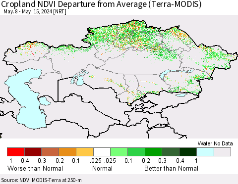 Kazakhstan Cropland NDVI Departure from Average (Terra-MODIS) Thematic Map For 5/8/2024 - 5/15/2024