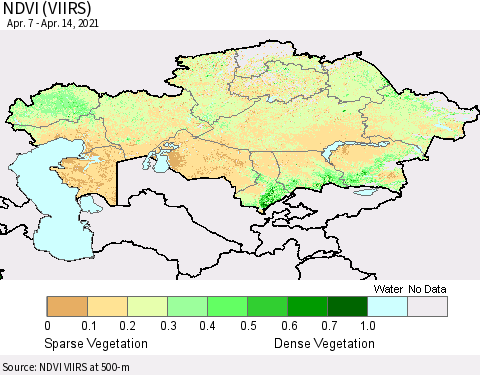 Kazakhstan NDVI (VIIRS) Thematic Map For 4/7/2021 - 4/14/2021