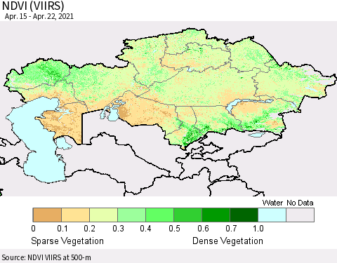 Kazakhstan NDVI (VIIRS) Thematic Map For 4/15/2021 - 4/22/2021