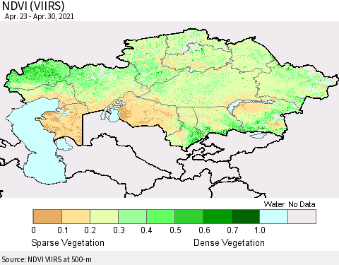 Kazakhstan NDVI (VIIRS) Thematic Map For 4/23/2021 - 4/30/2021