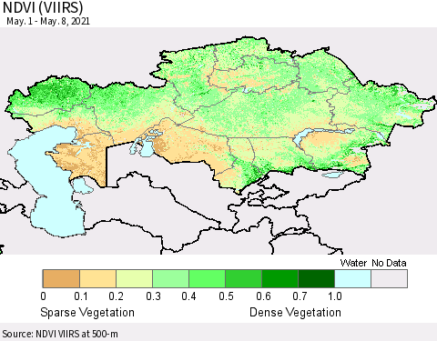 Kazakhstan NDVI (VIIRS) Thematic Map For 5/1/2021 - 5/8/2021
