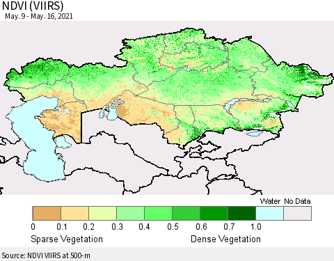 Kazakhstan NDVI (VIIRS) Thematic Map For 5/9/2021 - 5/16/2021