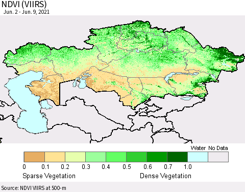 Kazakhstan NDVI (VIIRS) Thematic Map For 6/2/2021 - 6/9/2021