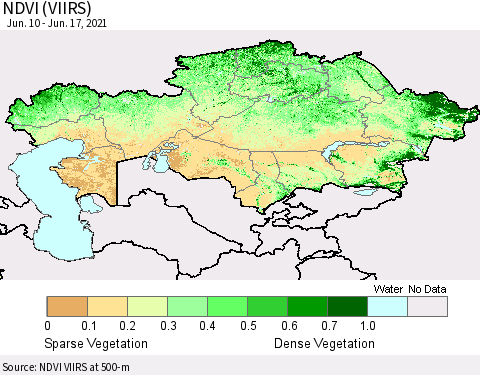 Kazakhstan NDVI (VIIRS) Thematic Map For 6/10/2021 - 6/17/2021