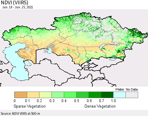 Kazakhstan NDVI (VIIRS) Thematic Map For 6/18/2021 - 6/25/2021