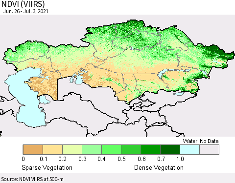 Kazakhstan NDVI (VIIRS) Thematic Map For 6/26/2021 - 7/3/2021