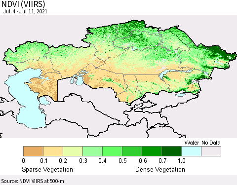 Kazakhstan NDVI (VIIRS) Thematic Map For 7/4/2021 - 7/11/2021