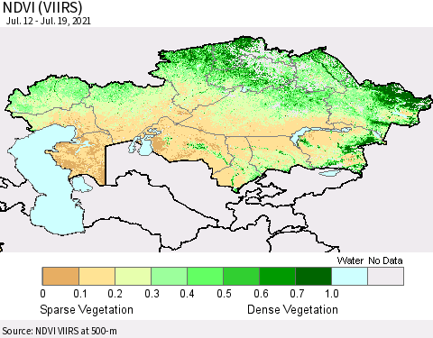 Kazakhstan NDVI (VIIRS) Thematic Map For 7/12/2021 - 7/19/2021