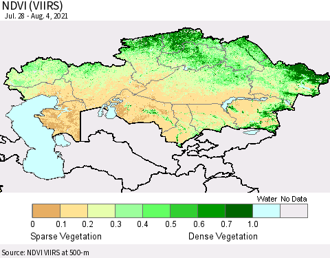Kazakhstan NDVI (VIIRS) Thematic Map For 7/28/2021 - 8/4/2021