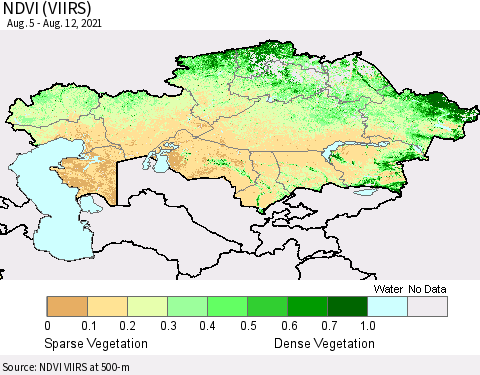 Kazakhstan NDVI (VIIRS) Thematic Map For 8/5/2021 - 8/12/2021