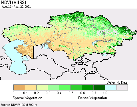 Kazakhstan NDVI (VIIRS) Thematic Map For 8/13/2021 - 8/20/2021