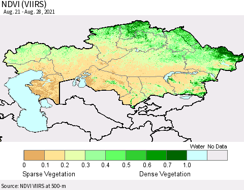 Kazakhstan NDVI (VIIRS) Thematic Map For 8/21/2021 - 8/28/2021