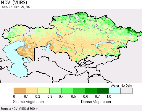 Kazakhstan NDVI (VIIRS) Thematic Map For 9/22/2021 - 9/29/2021