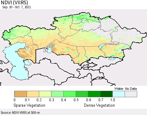 Kazakhstan NDVI (VIIRS) Thematic Map For 9/30/2021 - 10/7/2021