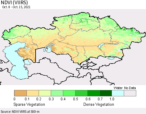 Kazakhstan NDVI (VIIRS) Thematic Map For 10/8/2021 - 10/15/2021