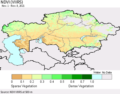 Kazakhstan NDVI (VIIRS) Thematic Map For 11/1/2021 - 11/8/2021