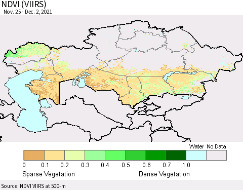 Kazakhstan NDVI (VIIRS) Thematic Map For 11/25/2021 - 12/2/2021
