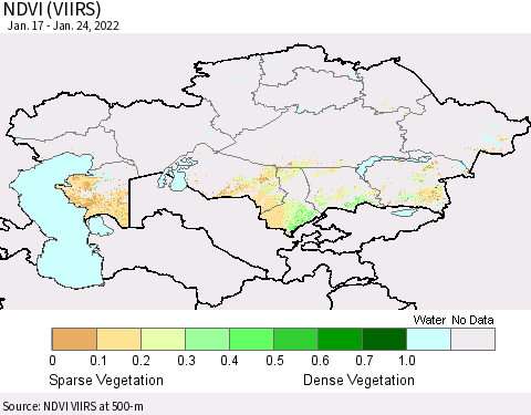 Kazakhstan NDVI (VIIRS) Thematic Map For 1/17/2022 - 1/24/2022