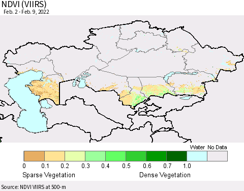 Kazakhstan NDVI (VIIRS) Thematic Map For 2/2/2022 - 2/9/2022
