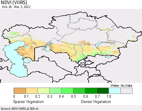 Kazakhstan NDVI (VIIRS) Thematic Map For 2/26/2022 - 3/5/2022