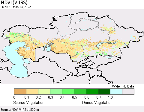 Kazakhstan NDVI (VIIRS) Thematic Map For 3/6/2022 - 3/13/2022