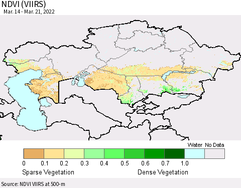 Kazakhstan NDVI (VIIRS) Thematic Map For 3/14/2022 - 3/21/2022