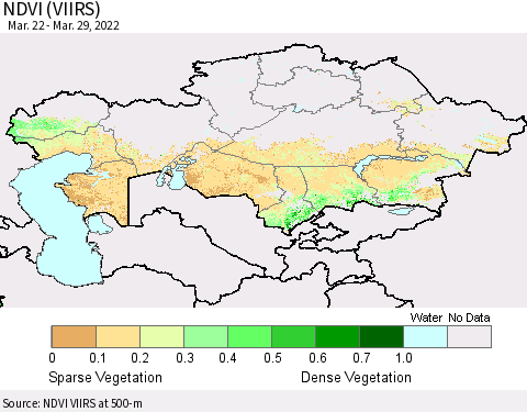 Kazakhstan NDVI (VIIRS) Thematic Map For 3/22/2022 - 3/29/2022